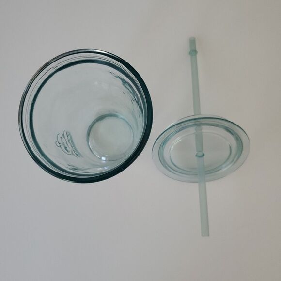 Teavana Recycled Drinking Glass Tumbler Cold Cup with Straw Spain - Picture 5 of 9